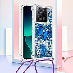 Coque Silicone Housse Etui Gel Bling-Bling avec Laniere Strap YB3 pour Xiaomi Mi 13T Pro 5G Bleu