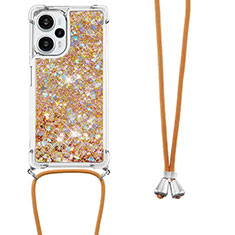 Coque Silicone Housse Etui Gel Bling-Bling avec Laniere Strap YB3 pour Xiaomi Poco F5 5G Or