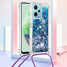 Coque Silicone Housse Etui Gel Bling-Bling avec Laniere Strap YB3 pour Xiaomi Poco X5 5G Bleu