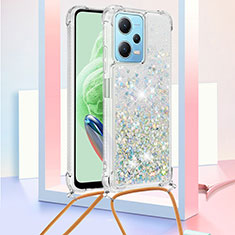 Coque Silicone Housse Etui Gel Bling-Bling avec Laniere Strap YB3 pour Xiaomi Poco X5 5G Bleu Ciel