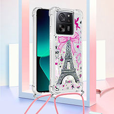 Coque Silicone Housse Etui Gel Bling-Bling avec Laniere Strap YB3 pour Xiaomi Redmi K60 Ultra 5G Or Rose