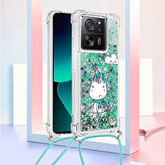 Coque Silicone Housse Etui Gel Bling-Bling avec Laniere Strap YB3 pour Xiaomi Redmi K60 Ultra 5G Vert