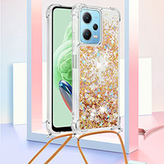 Coque Silicone Housse Etui Gel Bling-Bling avec Laniere Strap YB3 pour Xiaomi Redmi Note 12 5G Or