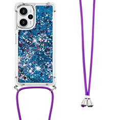 Coque Silicone Housse Etui Gel Bling-Bling avec Laniere Strap YB3 pour Xiaomi Redmi Note 12 Turbo 5G Bleu