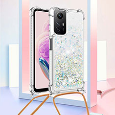 Coque Silicone Housse Etui Gel Bling-Bling avec Laniere Strap YB3 pour Xiaomi Redmi Note 12S Bleu Ciel