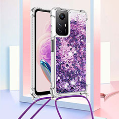 Coque Silicone Housse Etui Gel Bling-Bling avec Laniere Strap YB3 pour Xiaomi Redmi Note 12S Violet