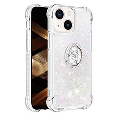 Coque Silicone Housse Etui Gel Bling-Bling avec Support Bague Anneau S01 pour Apple iPhone 13 Argent