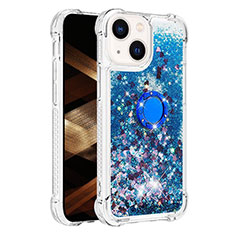 Coque Silicone Housse Etui Gel Bling-Bling avec Support Bague Anneau S01 pour Apple iPhone 13 Bleu