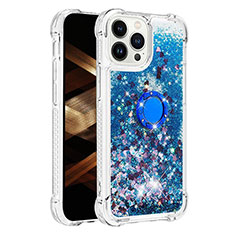 Coque Silicone Housse Etui Gel Bling-Bling avec Support Bague Anneau S01 pour Apple iPhone 13 Pro Bleu