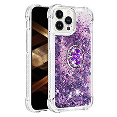 Coque Silicone Housse Etui Gel Bling-Bling avec Support Bague Anneau S01 pour Apple iPhone 13 Pro Violet