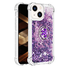 Coque Silicone Housse Etui Gel Bling-Bling avec Support Bague Anneau S01 pour Apple iPhone 14 Plus Violet