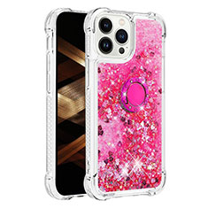 Coque Silicone Housse Etui Gel Bling-Bling avec Support Bague Anneau S01 pour Apple iPhone 14 Pro Rose Rouge