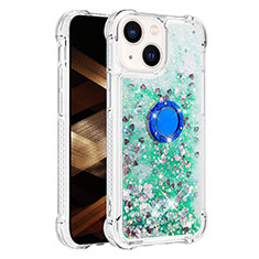 Coque Silicone Housse Etui Gel Bling-Bling avec Support Bague Anneau S01 pour Apple iPhone 14 Vert