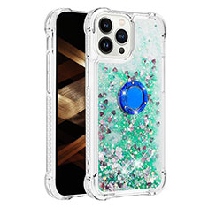 Coque Silicone Housse Etui Gel Bling-Bling avec Support Bague Anneau S01 pour Apple iPhone 15 Pro Max Vert