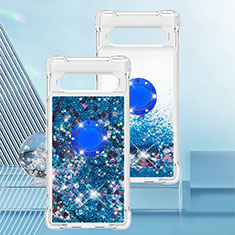 Coque Silicone Housse Etui Gel Bling-Bling avec Support Bague Anneau S01 pour Google Pixel 7a 5G Bleu