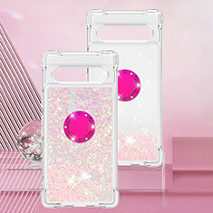 Coque Silicone Housse Etui Gel Bling-Bling avec Support Bague Anneau S01 pour Google Pixel 7a 5G Rose