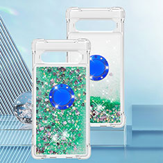 Coque Silicone Housse Etui Gel Bling-Bling avec Support Bague Anneau S01 pour Google Pixel 7a 5G Vert