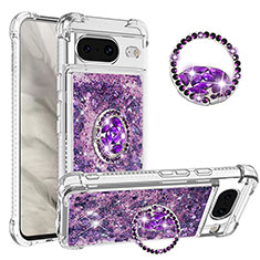 Coque Silicone Housse Etui Gel Bling-Bling avec Support Bague Anneau S01 pour Google Pixel 8 5G Violet