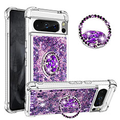 Coque Silicone Housse Etui Gel Bling-Bling avec Support Bague Anneau S01 pour Google Pixel 8 Pro 5G Violet