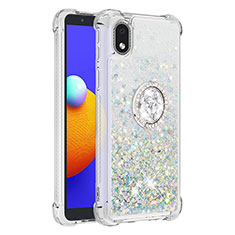 Coque Silicone Housse Etui Gel Bling-Bling avec Support Bague Anneau S01 pour Samsung Galaxy A01 Core Argent