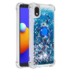 Coque Silicone Housse Etui Gel Bling-Bling avec Support Bague Anneau S01 pour Samsung Galaxy A01 Core Bleu