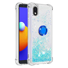 Coque Silicone Housse Etui Gel Bling-Bling avec Support Bague Anneau S01 pour Samsung Galaxy A01 Core Bleu Ciel