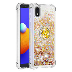 Coque Silicone Housse Etui Gel Bling-Bling avec Support Bague Anneau S01 pour Samsung Galaxy A01 Core Or