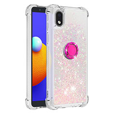 Coque Silicone Housse Etui Gel Bling-Bling avec Support Bague Anneau S01 pour Samsung Galaxy A01 Core Rose