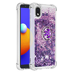 Coque Silicone Housse Etui Gel Bling-Bling avec Support Bague Anneau S01 pour Samsung Galaxy A01 Core Violet