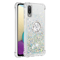 Coque Silicone Housse Etui Gel Bling-Bling avec Support Bague Anneau S01 pour Samsung Galaxy A02 Argent