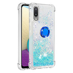 Coque Silicone Housse Etui Gel Bling-Bling avec Support Bague Anneau S01 pour Samsung Galaxy A02 Cyan