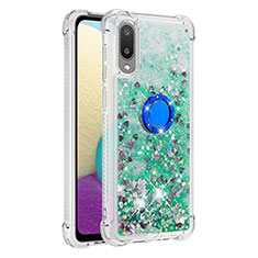 Coque Silicone Housse Etui Gel Bling-Bling avec Support Bague Anneau S01 pour Samsung Galaxy A02 Vert