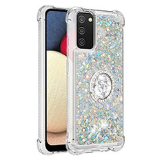 Coque Silicone Housse Etui Gel Bling-Bling avec Support Bague Anneau S01 pour Samsung Galaxy A02s Argent