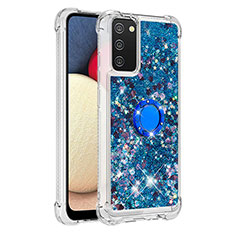 Coque Silicone Housse Etui Gel Bling-Bling avec Support Bague Anneau S01 pour Samsung Galaxy A02s Bleu