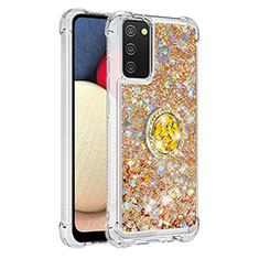Coque Silicone Housse Etui Gel Bling-Bling avec Support Bague Anneau S01 pour Samsung Galaxy A03s Or