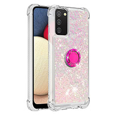 Coque Silicone Housse Etui Gel Bling-Bling avec Support Bague Anneau S01 pour Samsung Galaxy A03s Rose