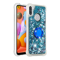 Coque Silicone Housse Etui Gel Bling-Bling avec Support Bague Anneau S01 pour Samsung Galaxy A11 Bleu