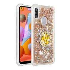 Coque Silicone Housse Etui Gel Bling-Bling avec Support Bague Anneau S01 pour Samsung Galaxy A11 Or