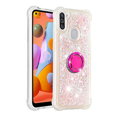 Coque Silicone Housse Etui Gel Bling-Bling avec Support Bague Anneau S01 pour Samsung Galaxy A11 Rose