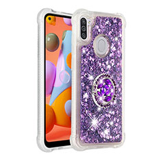 Coque Silicone Housse Etui Gel Bling-Bling avec Support Bague Anneau S01 pour Samsung Galaxy A11 Violet