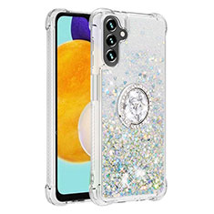 Coque Silicone Housse Etui Gel Bling-Bling avec Support Bague Anneau S01 pour Samsung Galaxy A13 5G Argent