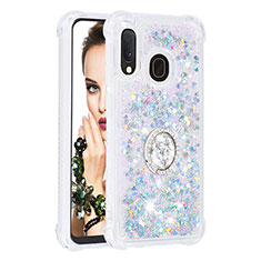 Coque Silicone Housse Etui Gel Bling-Bling avec Support Bague Anneau S01 pour Samsung Galaxy A20e Argent