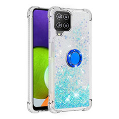 Coque Silicone Housse Etui Gel Bling-Bling avec Support Bague Anneau S01 pour Samsung Galaxy A22 4G Cyan