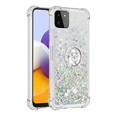 Coque Silicone Housse Etui Gel Bling-Bling avec Support Bague Anneau S01 pour Samsung Galaxy A22s 5G Argent