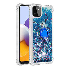 Coque Silicone Housse Etui Gel Bling-Bling avec Support Bague Anneau S01 pour Samsung Galaxy A22s 5G Bleu