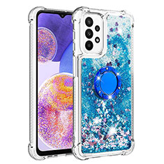 Coque Silicone Housse Etui Gel Bling-Bling avec Support Bague Anneau S01 pour Samsung Galaxy A23 5G Bleu