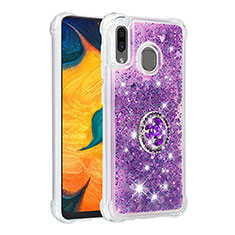 Coque Silicone Housse Etui Gel Bling-Bling avec Support Bague Anneau S01 pour Samsung Galaxy A30 Violet