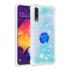 Coque Silicone Housse Etui Gel Bling-Bling avec Support Bague Anneau S01 pour Samsung Galaxy A30S Bleu Ciel