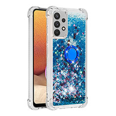 Coque Silicone Housse Etui Gel Bling-Bling avec Support Bague Anneau S01 pour Samsung Galaxy A32 5G Bleu