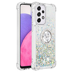 Coque Silicone Housse Etui Gel Bling-Bling avec Support Bague Anneau S01 pour Samsung Galaxy A33 5G Argent